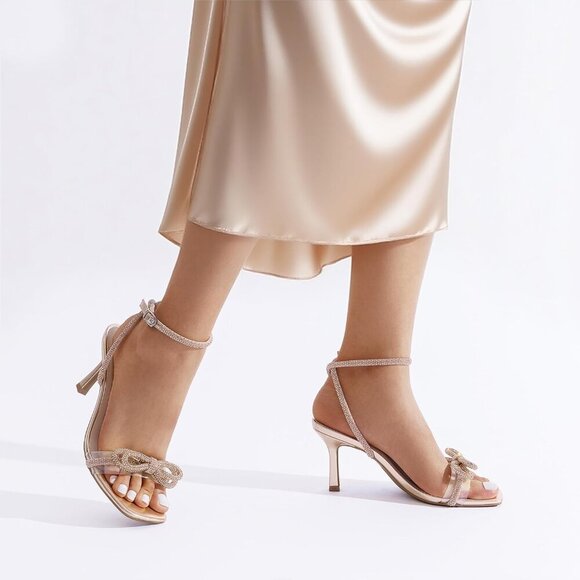 Women's Rhinestone Heeled Sandals Open Toe Ankle Strap Party Heel - Picture 5 of 6